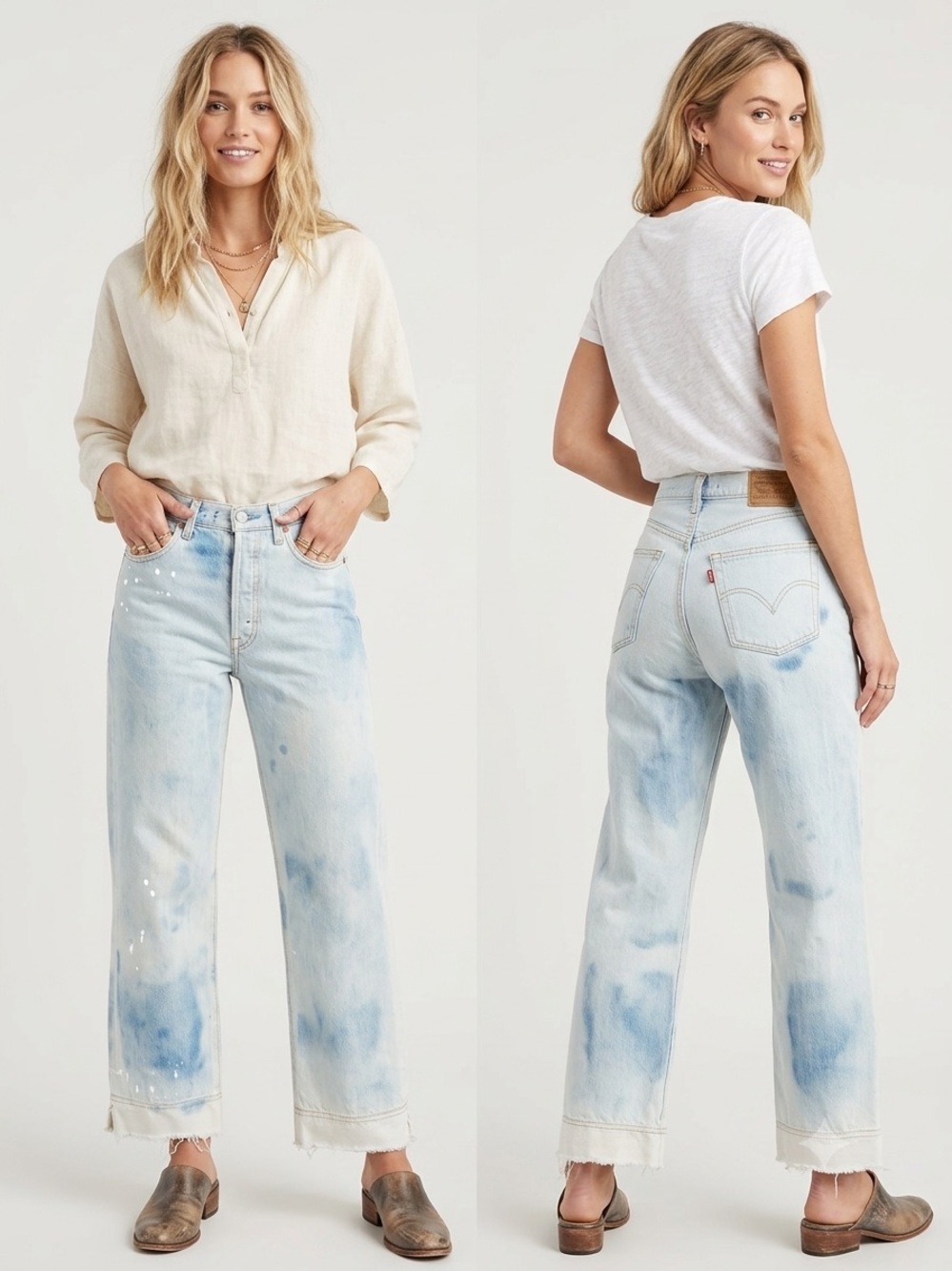 Levi's Light Blue Wide-Leg Paint-Splatter Jeans